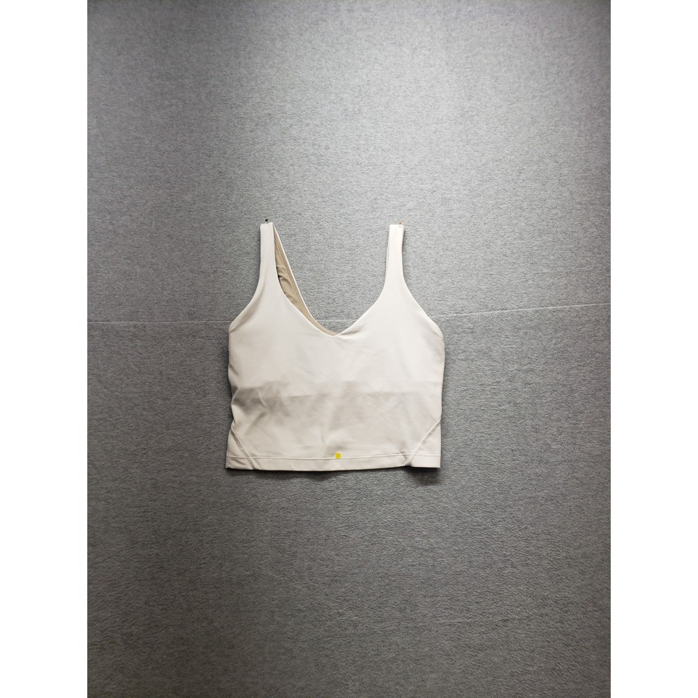Lululemon Women Athletic Top 4 White V Neck Pullover Straps Comfort Logo Active